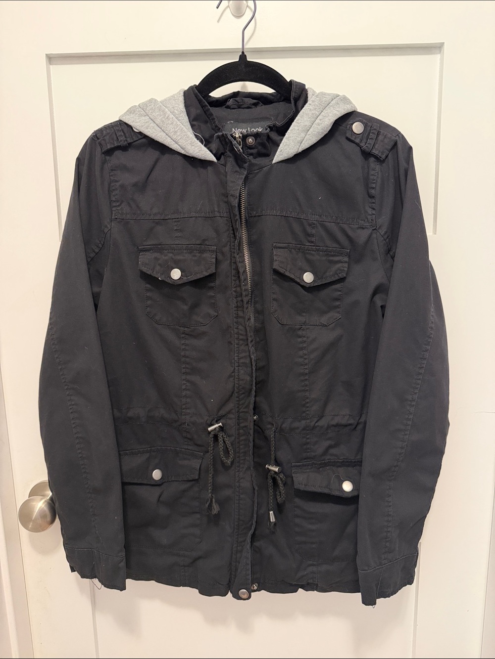 New Look Black Field Jacket with Grey Hood